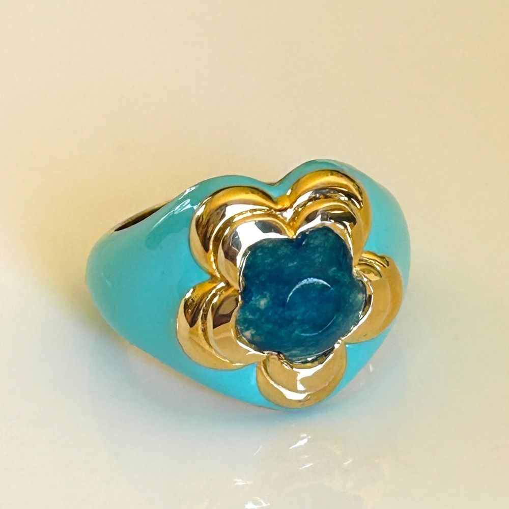 Missoma Good Vibes Large Enamel Flower Gemstone Ring Size 7.5 - Picture 9 of 15